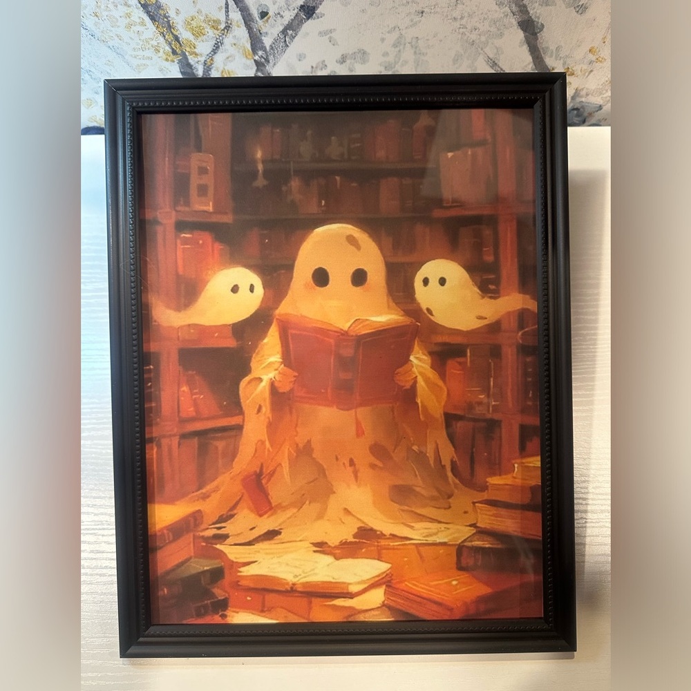 Whimsical Ghost in library 8x10” framed print